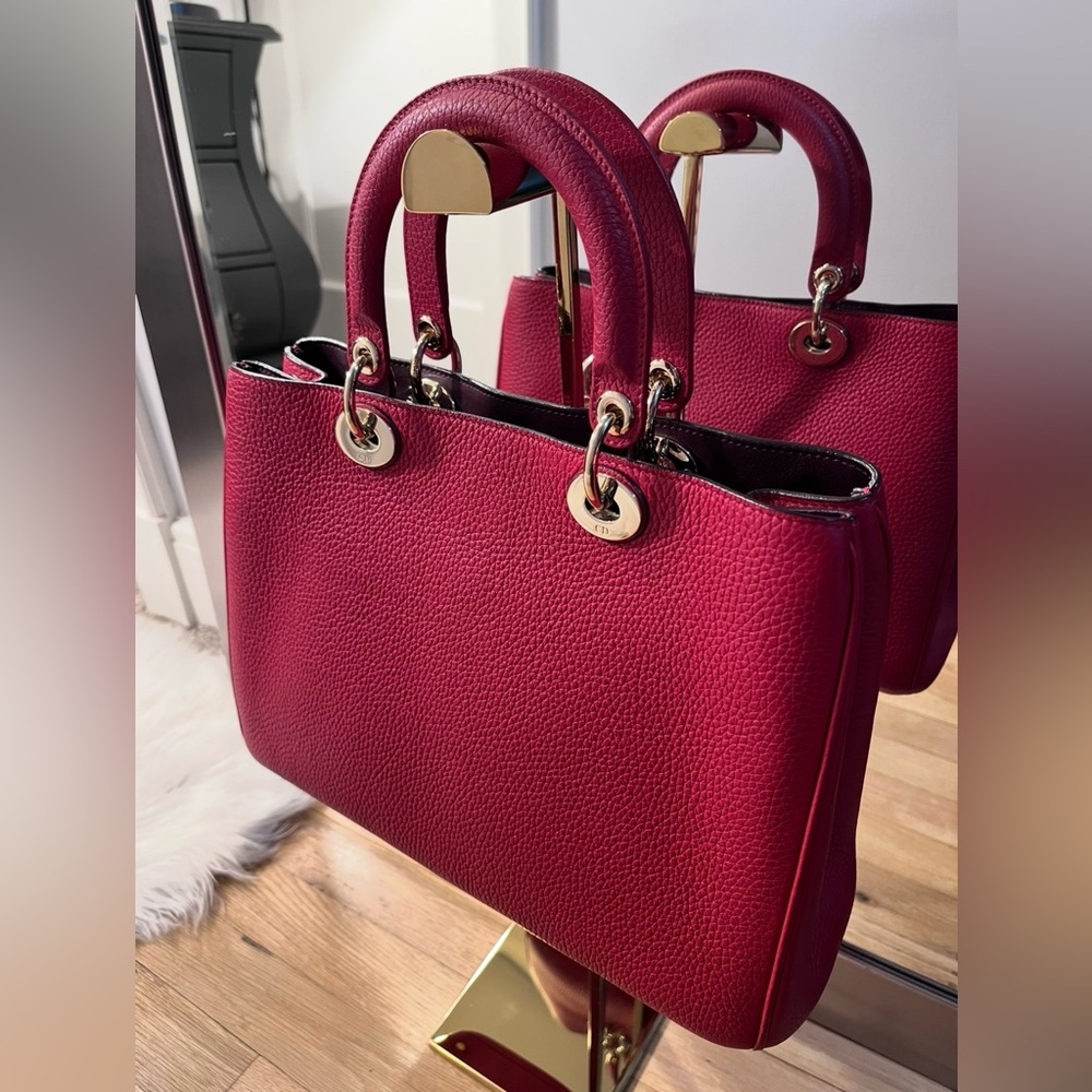 Christian Dior Red Diorissimo Pebbled Leather Tote W/Charms and Crossbody Strap - Picture 3 of 11